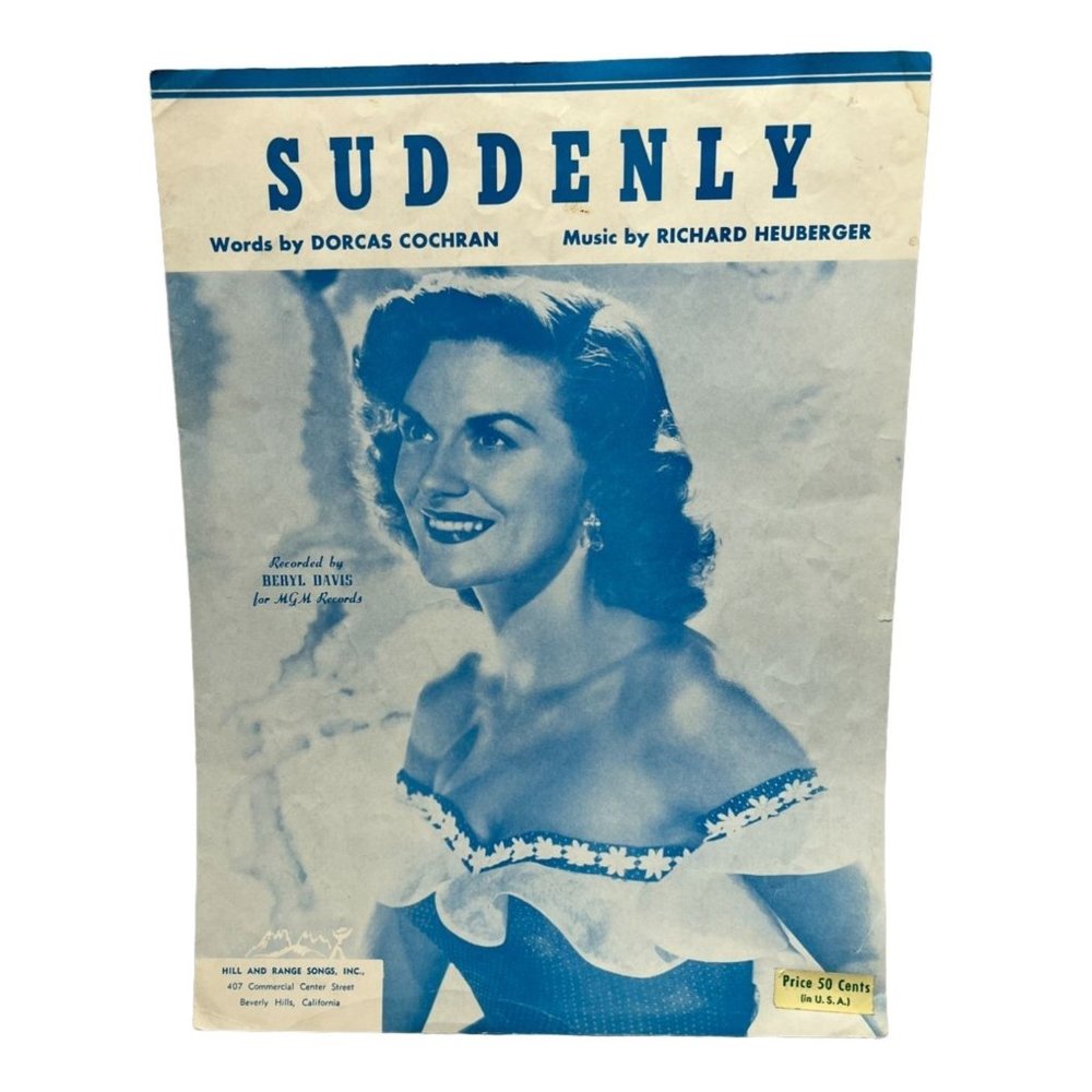 Sheet Music Suddenly Piano Beryl Davis 1953 Dorcas Cochran
